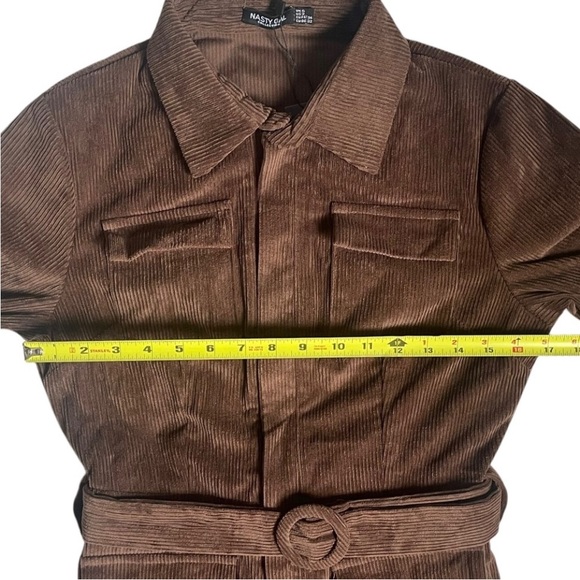 Nasty Gal Jumpsuit Womens 6 Brown Corduroy Flared Flare Belted Short Sleeves NWT - Picture 7 of 14